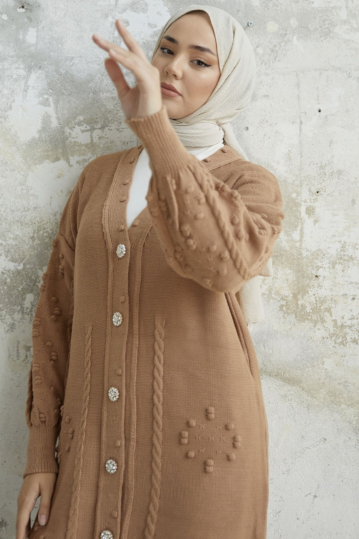 MDS Women Lomira Stone Button Detailed Knit Cardigan - Camel - Salina Cruz