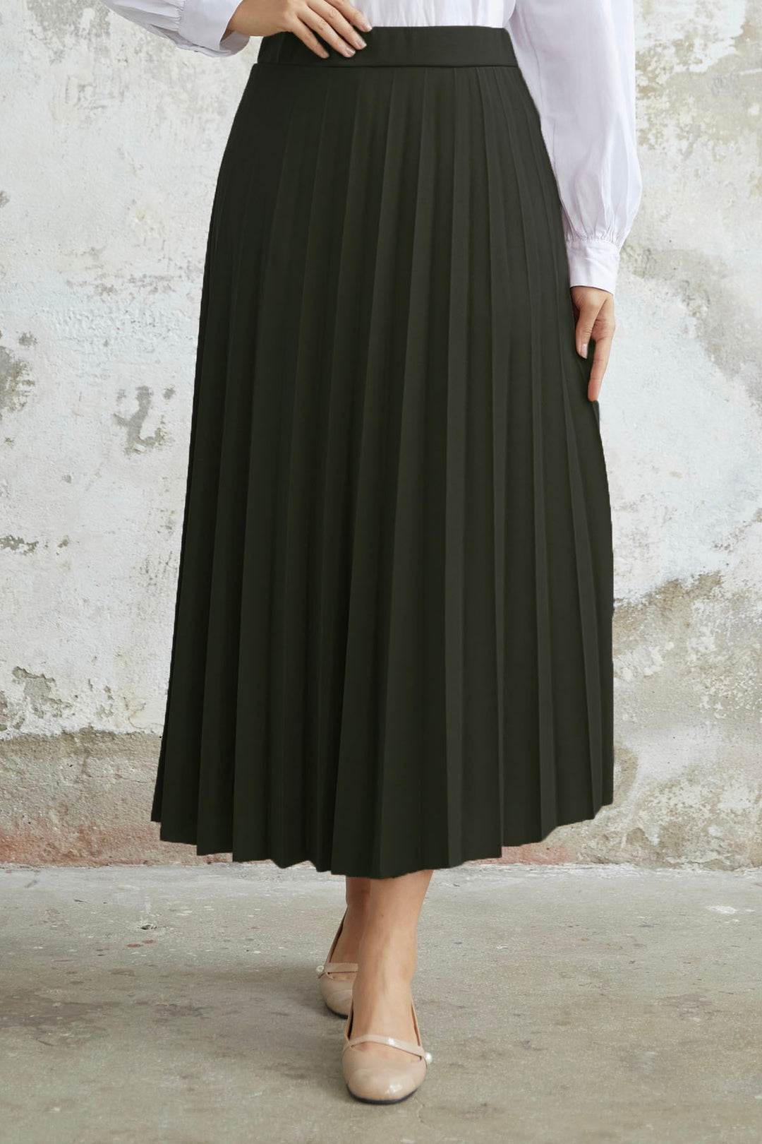 MDS Women Luisa Beli Rubber Waist Pleated Skirt - Khaki - Orizaba