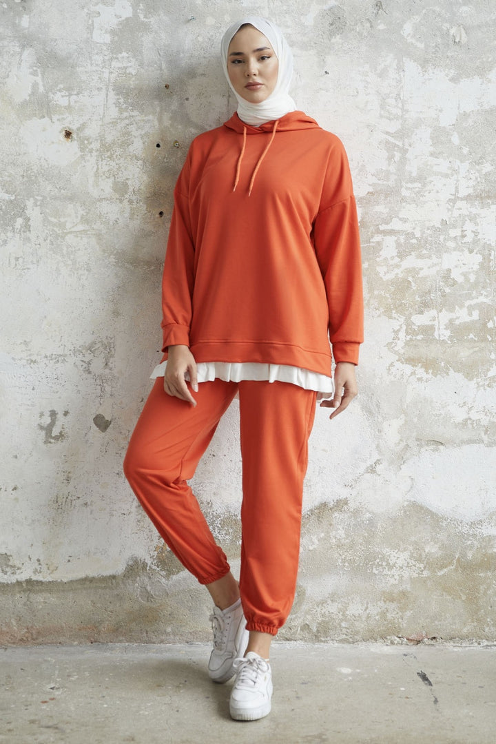 MDS Women Losya Sides Zippered Hooded Two Piece Set - Orange - Crosby