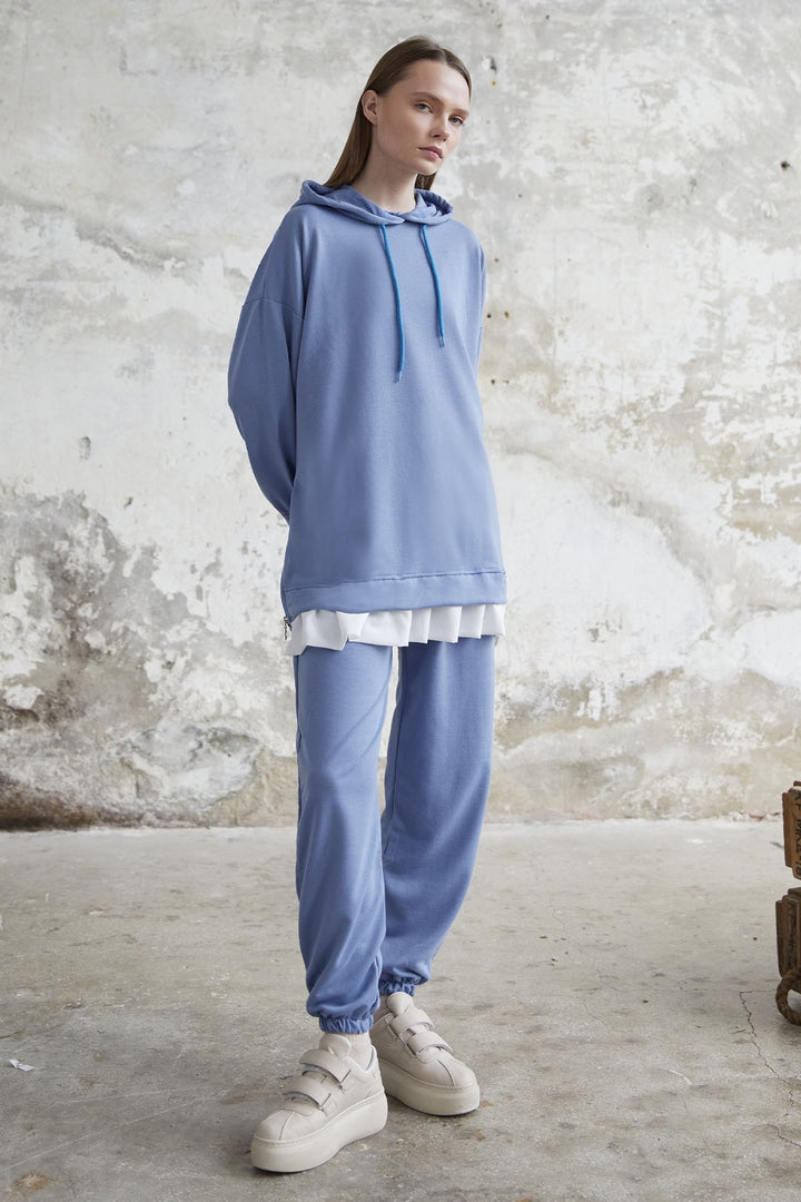 MDS Women Losya Sides Zippered Hooded Two-Piece Set - Blue - Tlacotepec