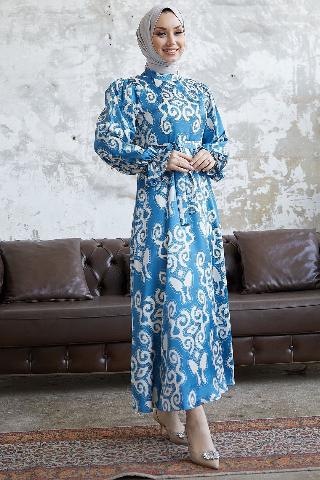 MDS Women Amaris Patterned Belted Satin Dress - Indigo - Trani