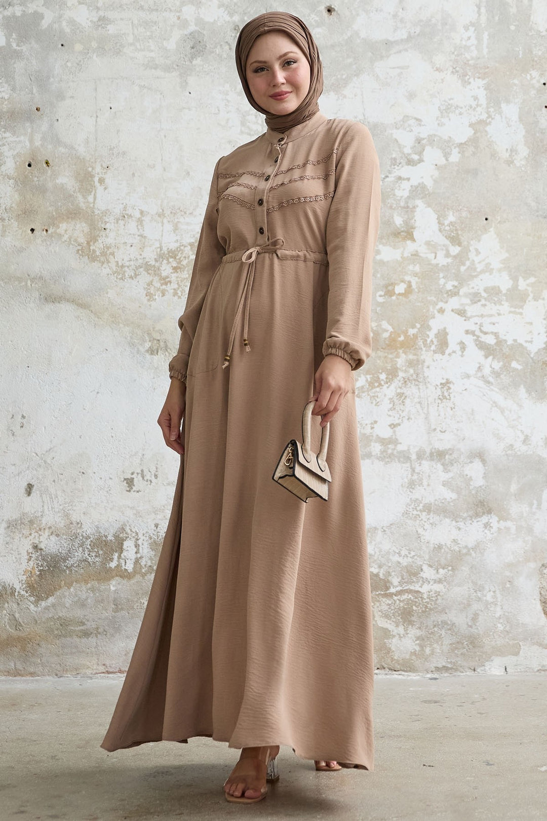 MDS Women Lace Detail Beige A-line Dress - Nanterre