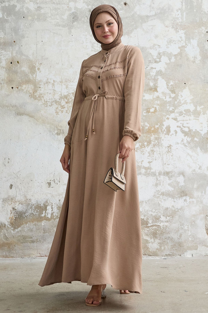 MDS Women Lace Detail Beige A-line Dress - Nanterre