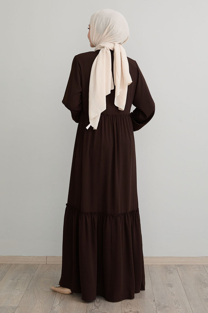 MDS Women Pleated Detail Zippered Bitter Coffee Abaya - San Francisco del Rincón