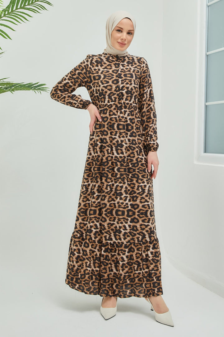 MDS Women Alminor Patterned Buttoned Viscose Dress - Brown - Como