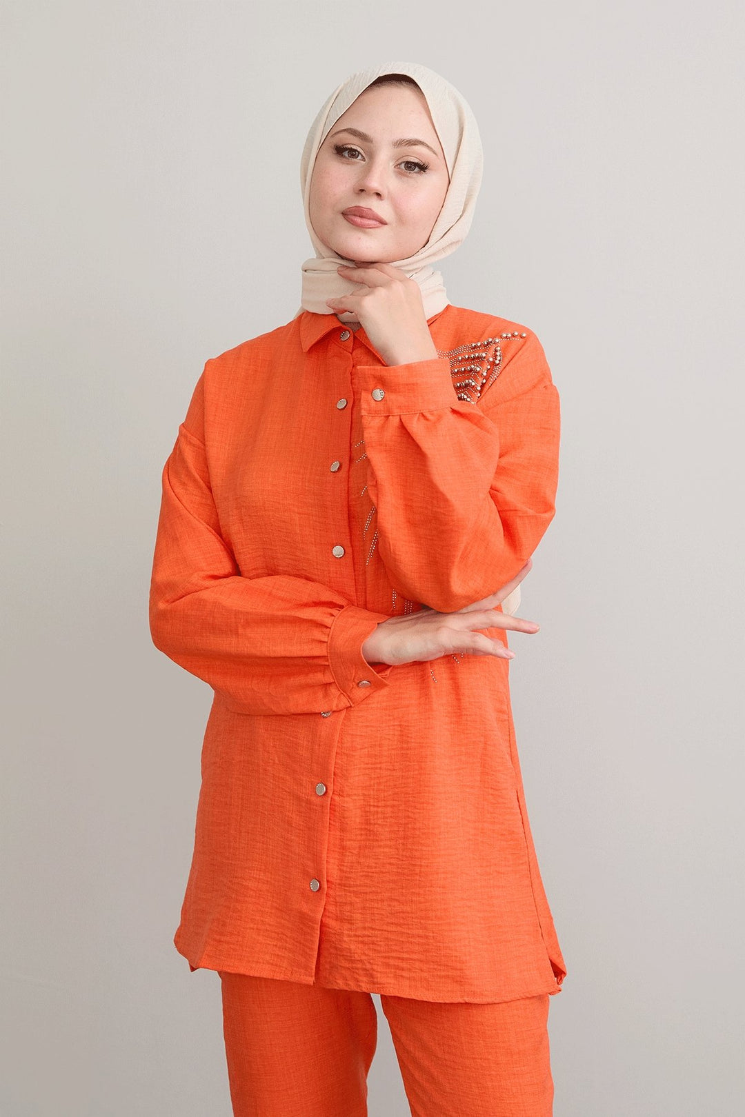 MDS Women Leaf Stone Processing Orange Linen Set - Barendrecht