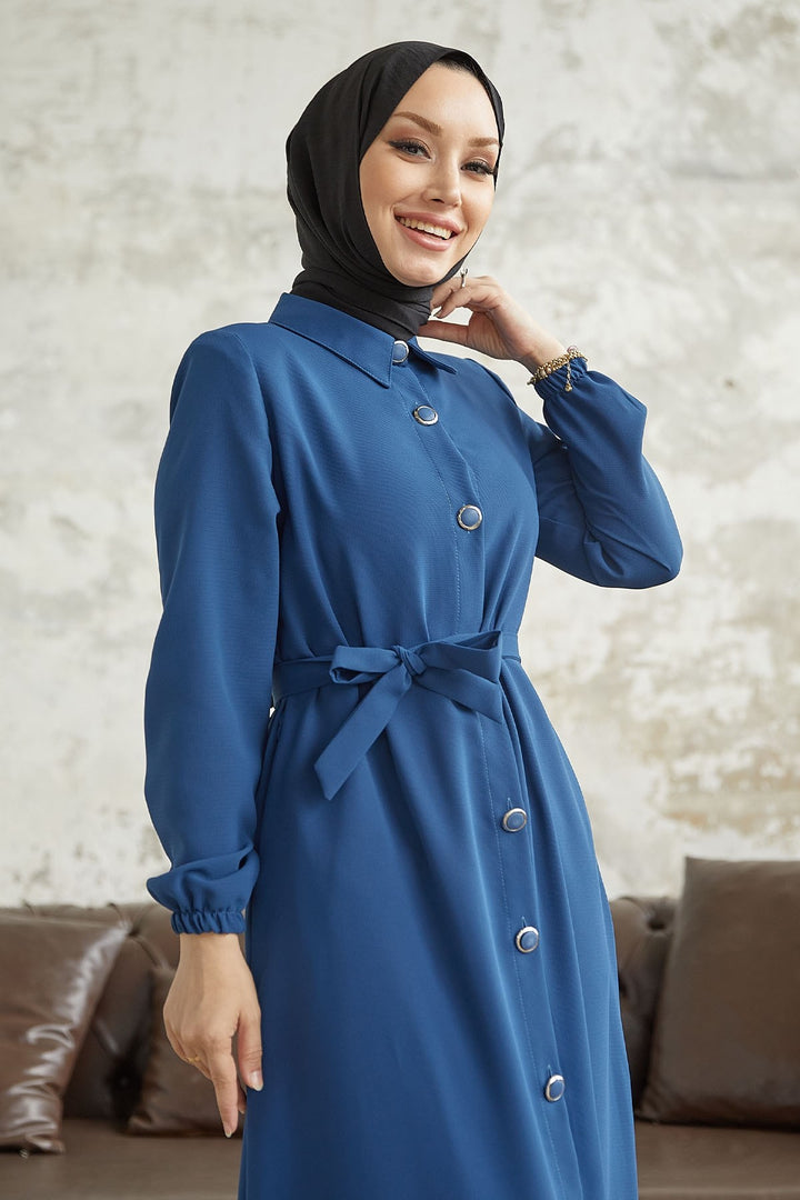 MDS Women Linny Buttoned Shirt Collar Abaya - Indigo - Southampton