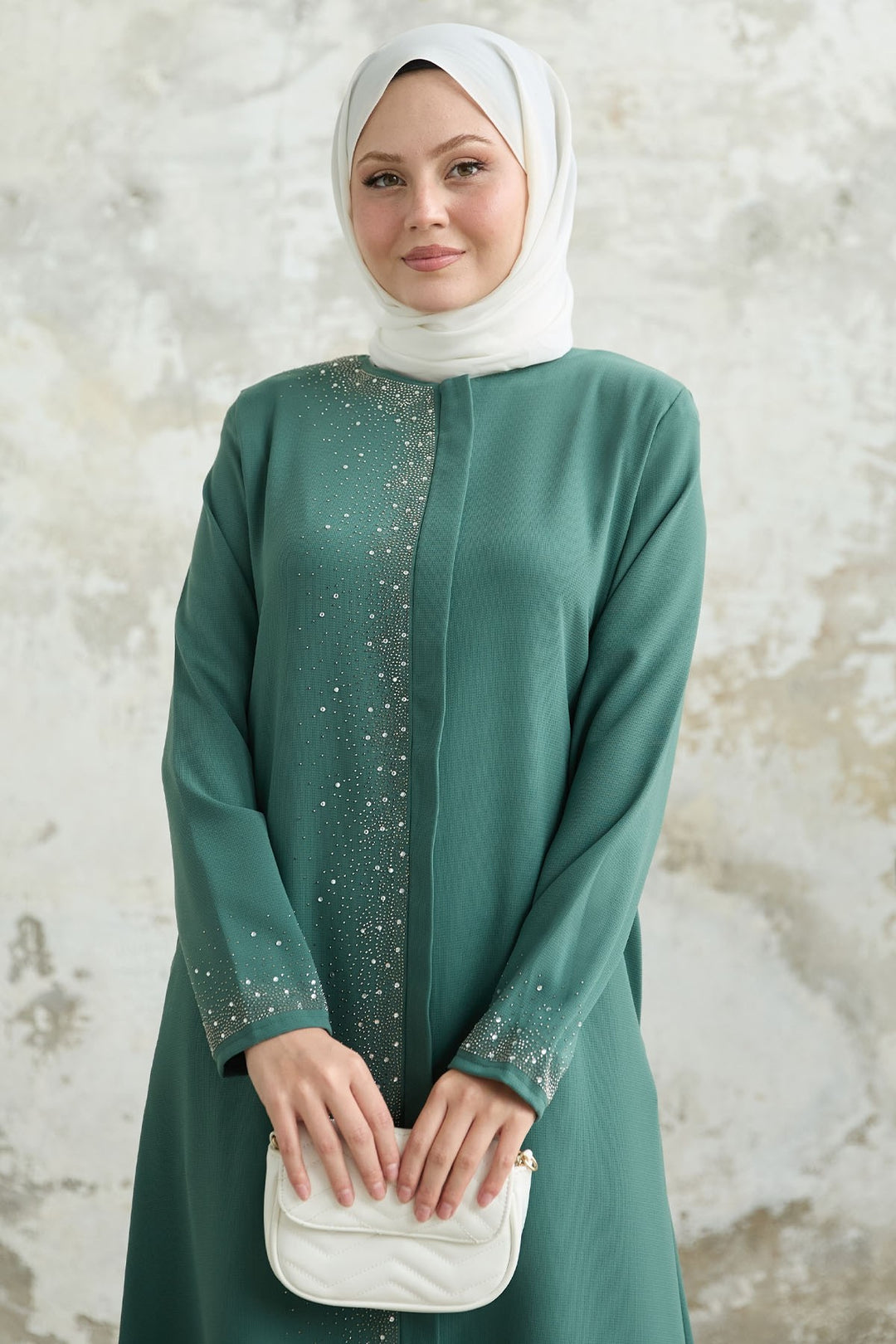 MDS Women Mint Ferace with Stone Embroidery on the Right Side - Wimbledon