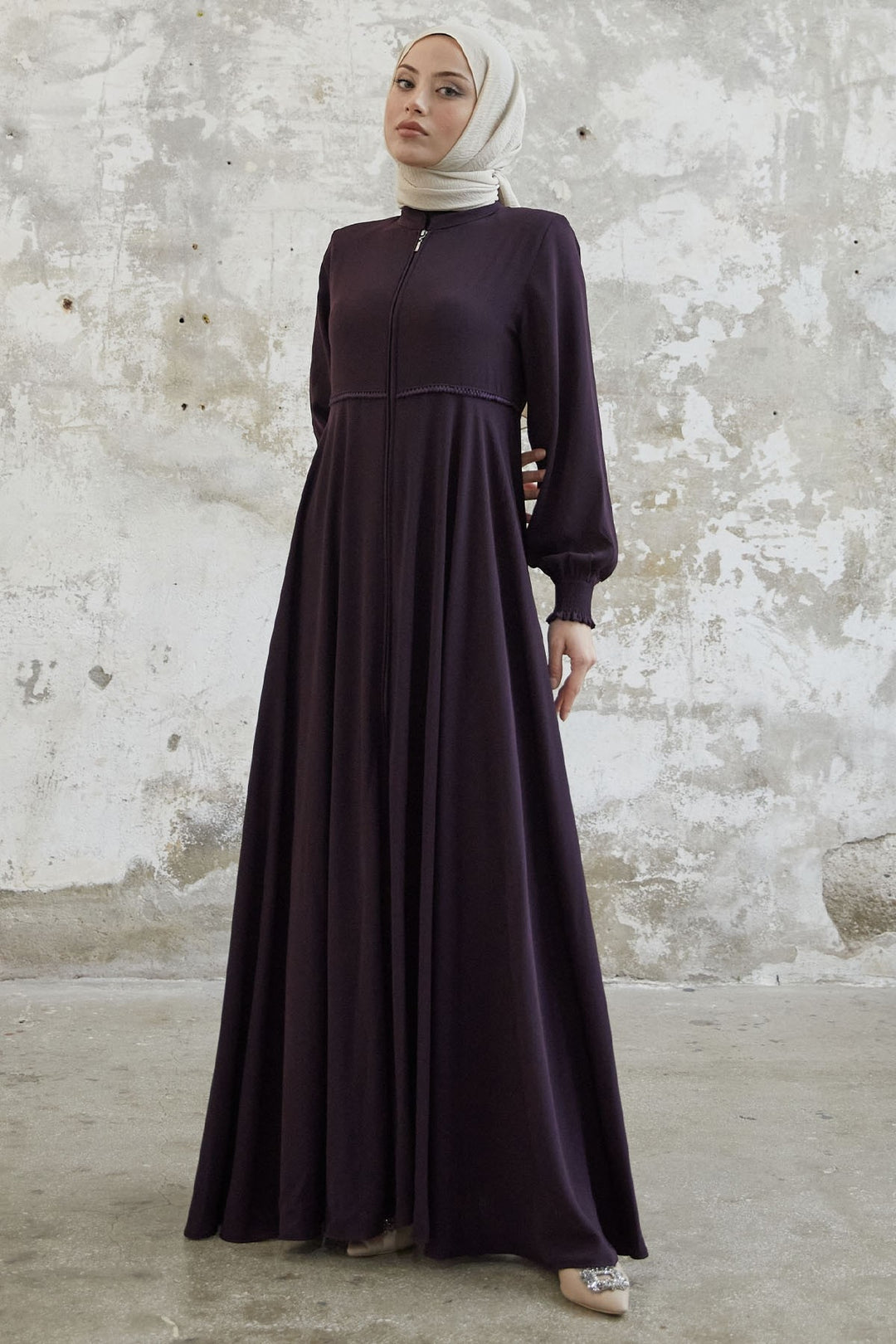 MDS Women Lace Crepe Mevlana Cloak - Purple - Mission