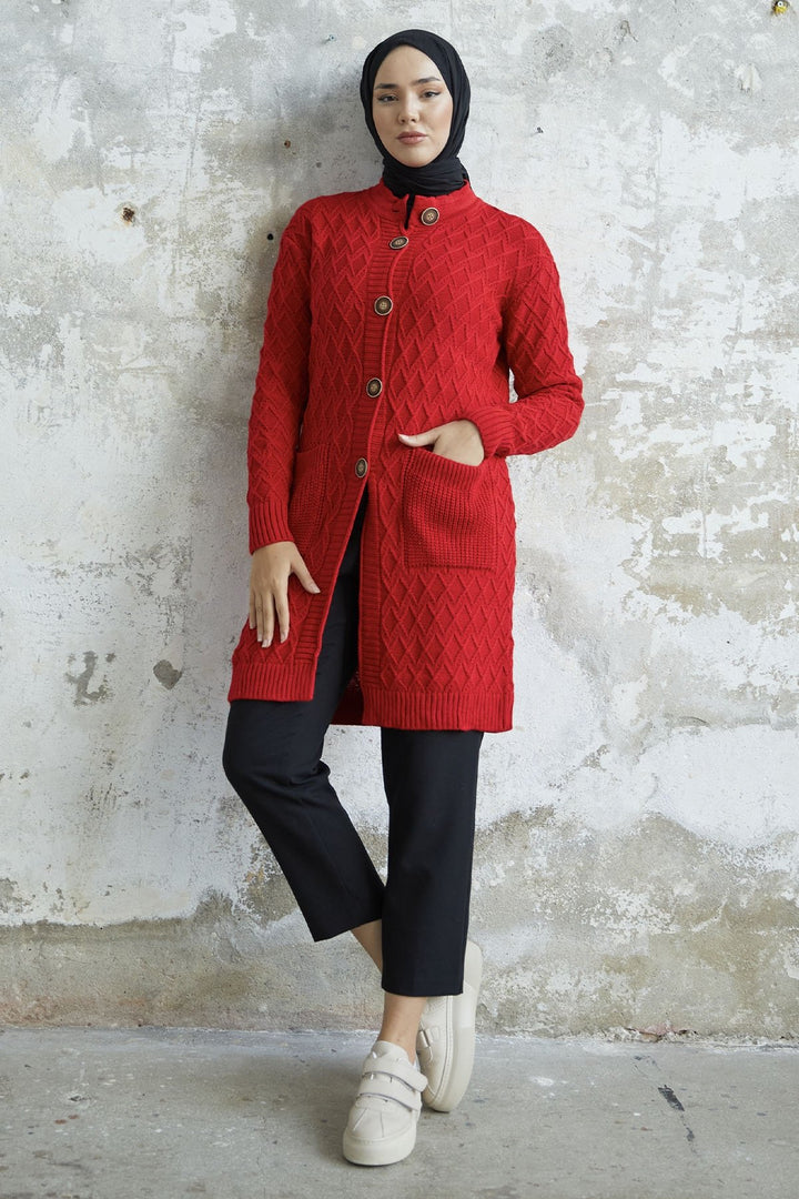 MDS Women Mosya Pocket Buttoned Knit Cardigan - Red - Bagnolet