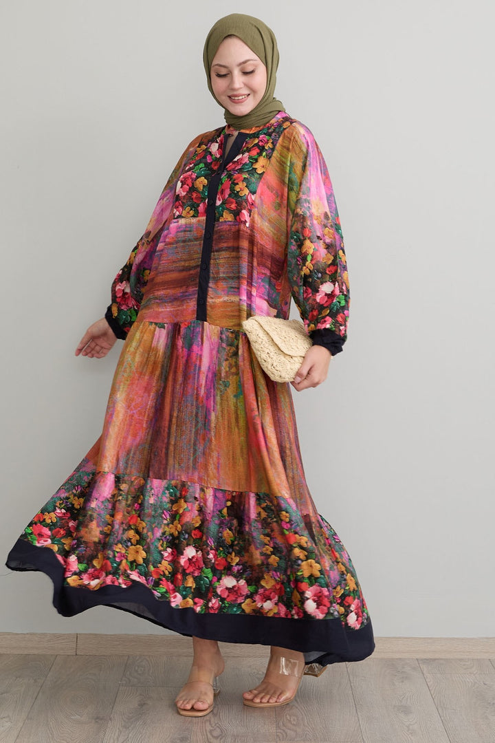 MDS Women Abstract Flowered Black Viscose Dress - Beveren