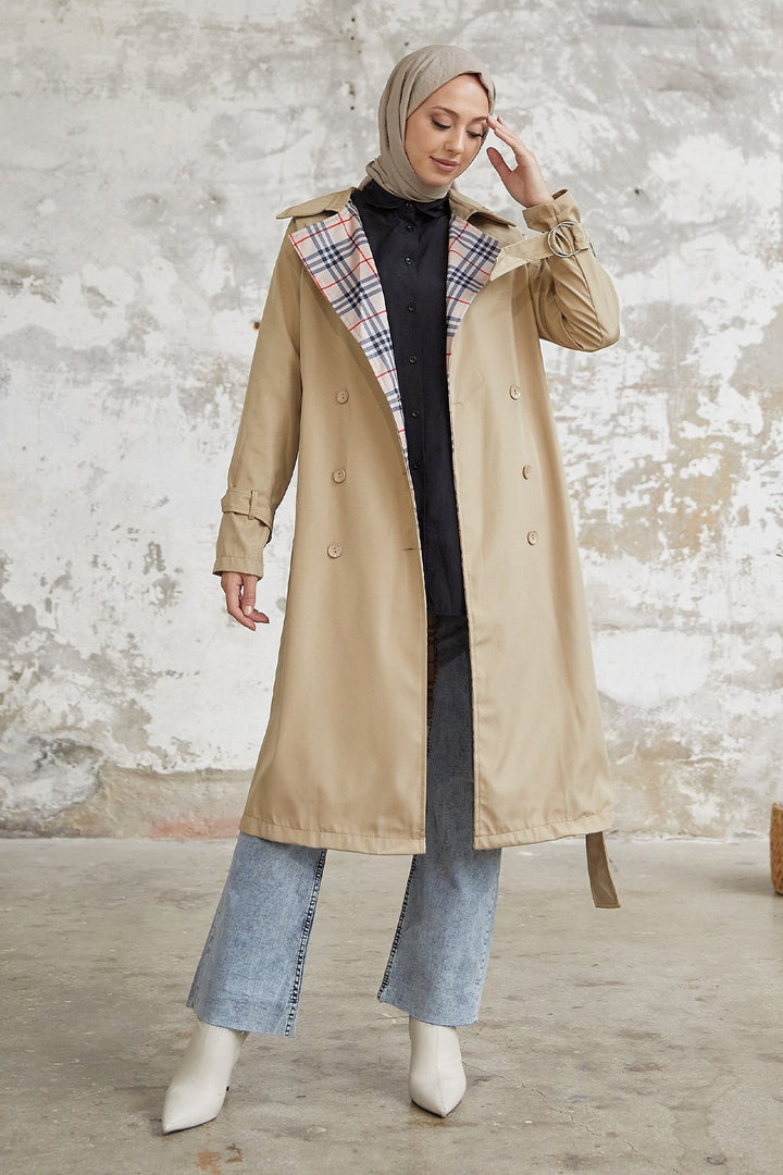 MDS Women Eleta Double-Breasted Checkered Trench Coat - Beige - Upper Hutt
