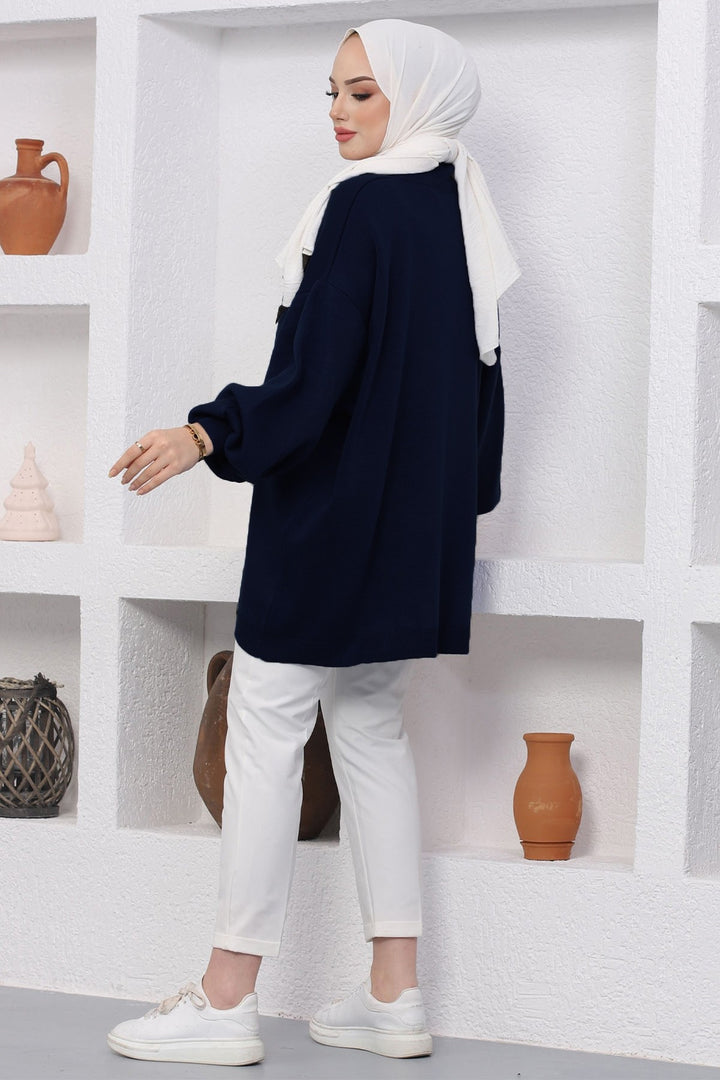 MDS Women Sara Zippered Knit Tunic - Dark Navy - Syracuse