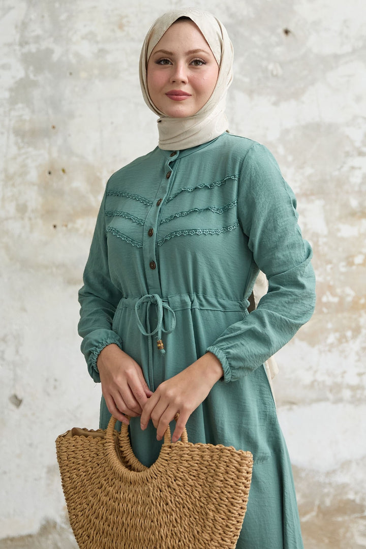 MDS Women Guipure Detail Mint A-line Dress - Zacatecas