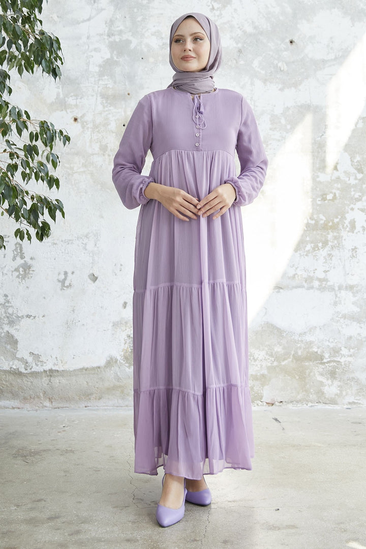 MDS Women Lace-Up Yoryo Chiffon Dress - Lilac - Sloviansk