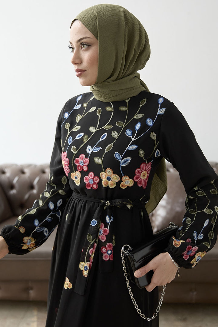 MDS Women Flowers Daisy Chiffon Dress - Black - Pordenone