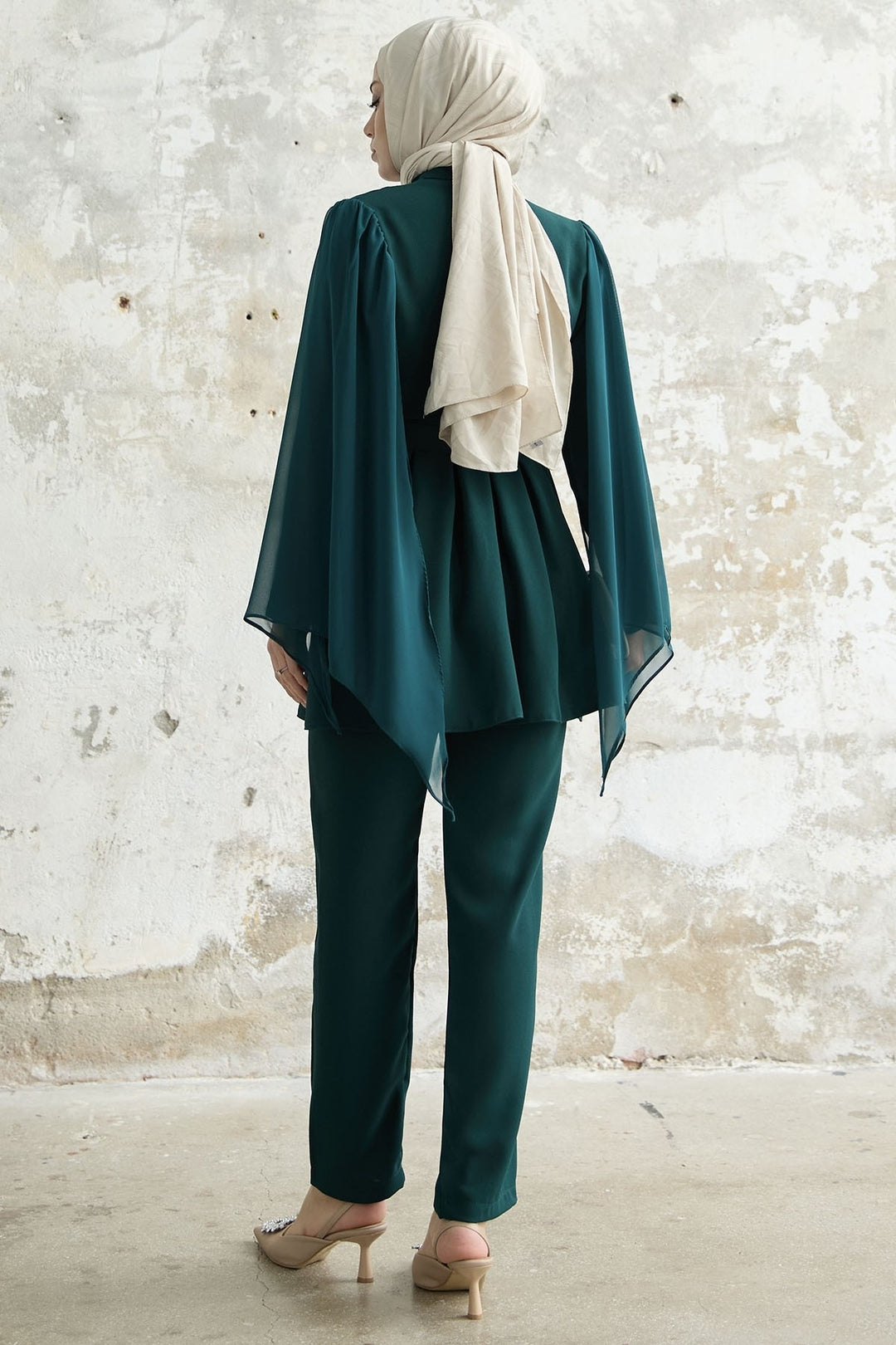 MDS Women Stone-Accented Arm Tulle Crepe Emerald Green Set - Motril