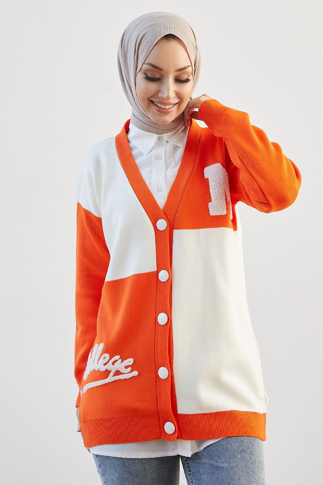 MDS Women M College Knit Cardigan - Orange - Porto