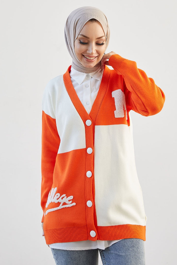 MDS Women M College Knit Cardigan - Orange - Porto