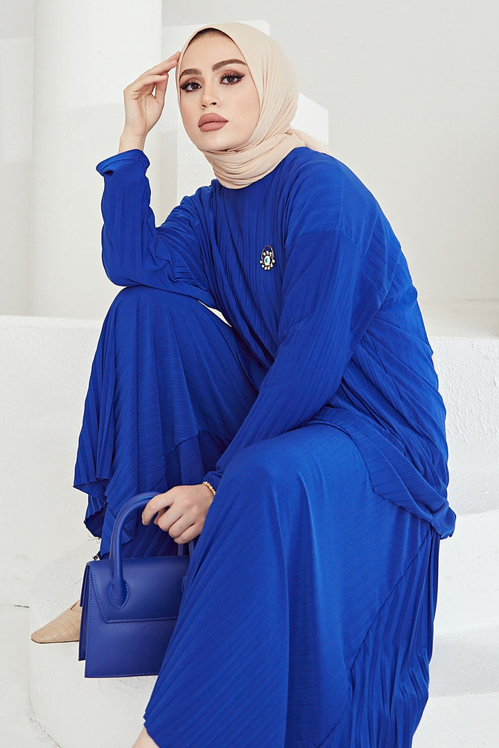 MDS Women Mila Embroidered Pants Tunic Set - Sax Blue - Gainesville
