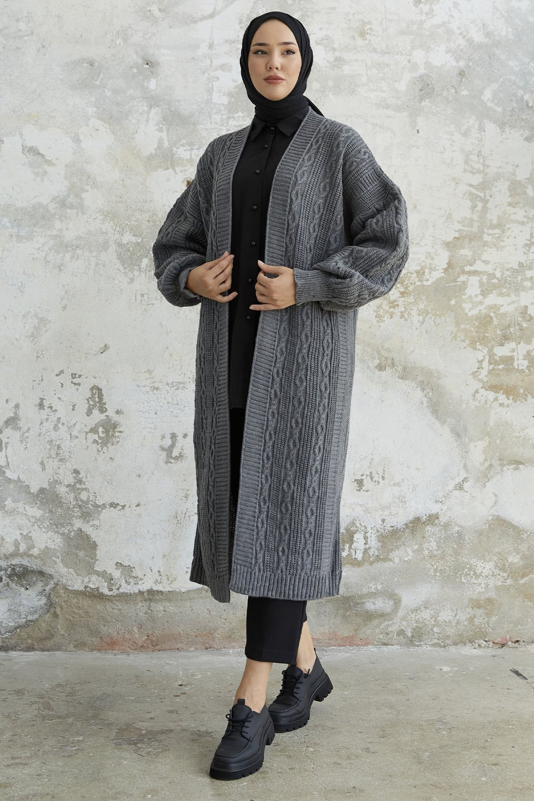 MDS Women Molly Chain Pattern Knit Cardigan - Anthracite - North Miami