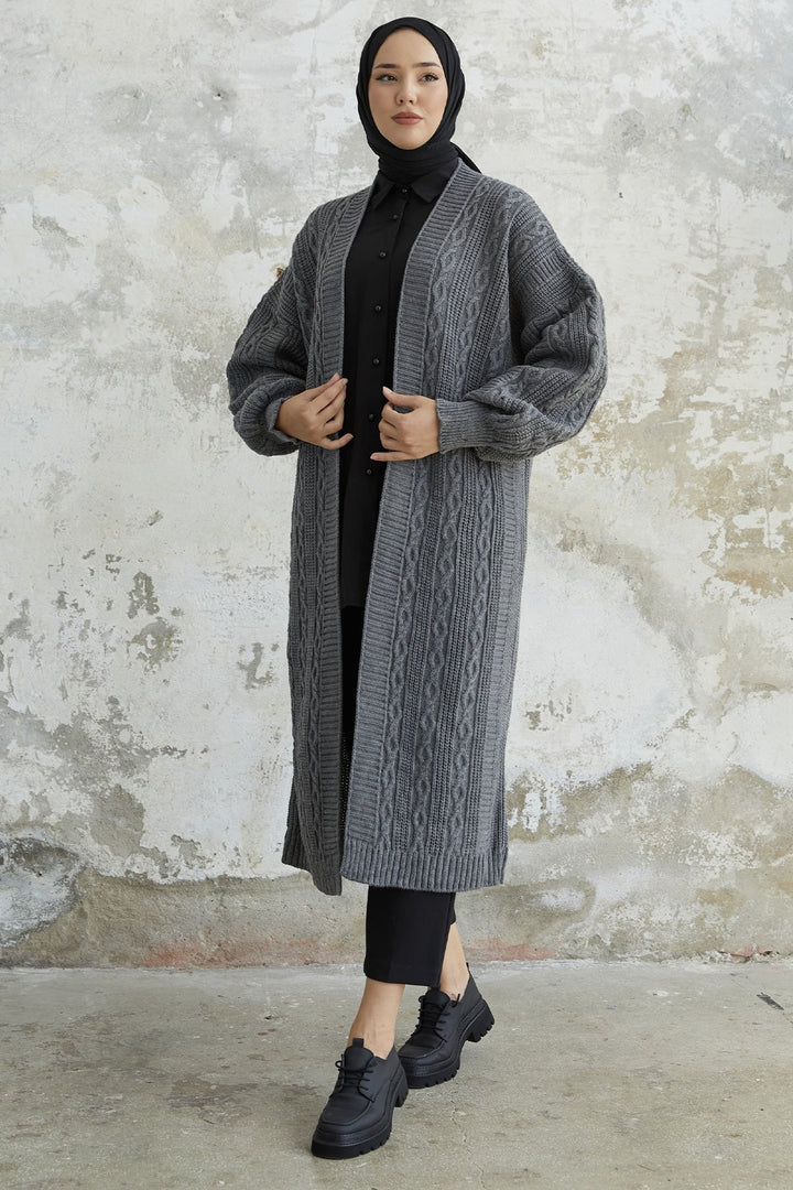 MDS Women Molly Chain Pattern Knit Cardigan - Anthracite - North Miami