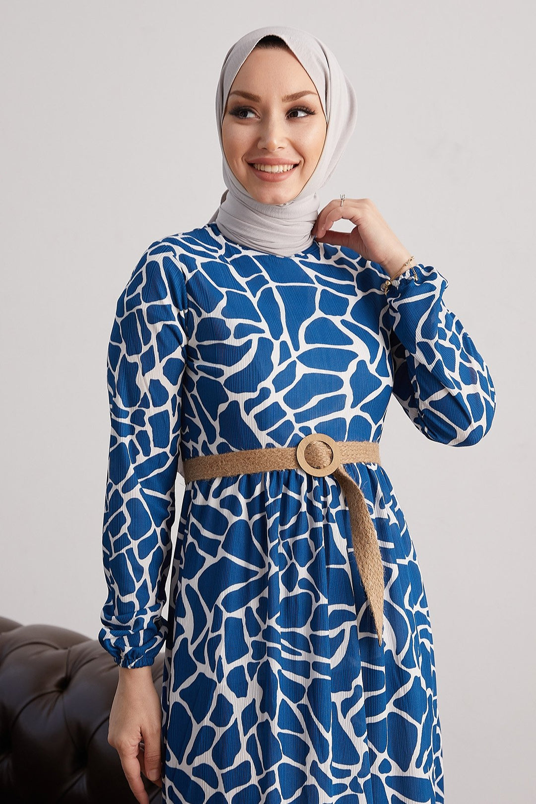MDS Women Else Stone Patterned Straw Belted Dress - Indigo - Chur