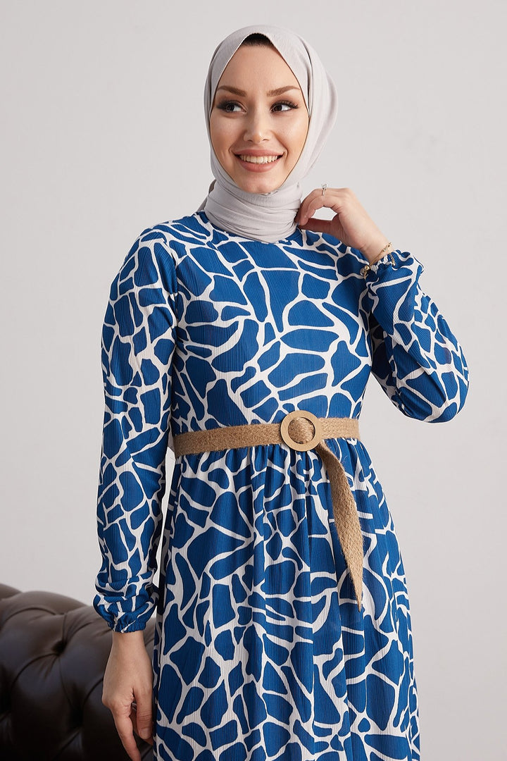 MDS Women Else Stone Patterned Straw Belted Dress - Indigo - Chur