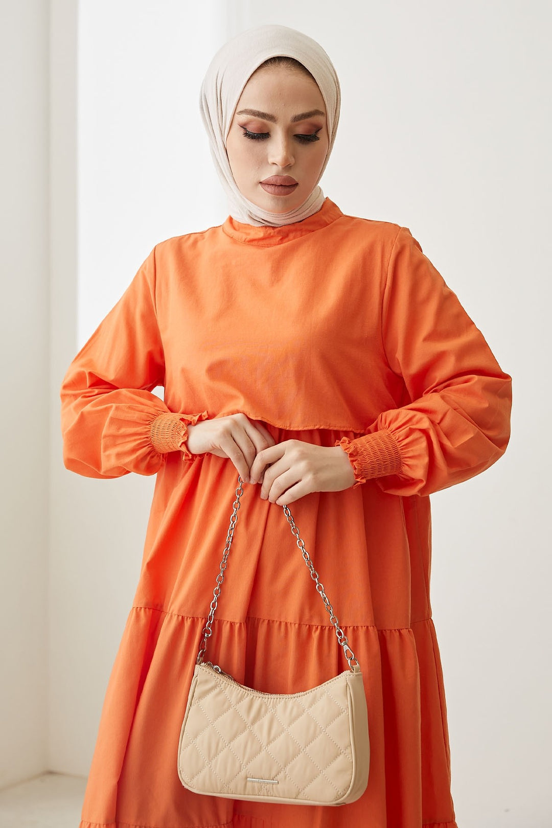 MDS Women Single Layer Detail Loose Dress - Orange - Kampen