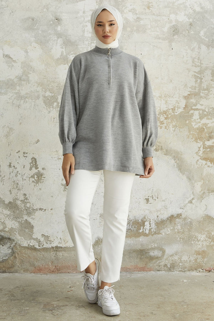 MDS Women Sara Zippered Knit Tunic - Gray - Cairns