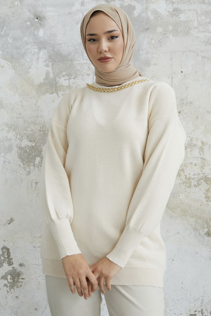 MDS Women Greenhouse Chain Detailed Knit Sweater - Ecru - Caluire-et-Cuire