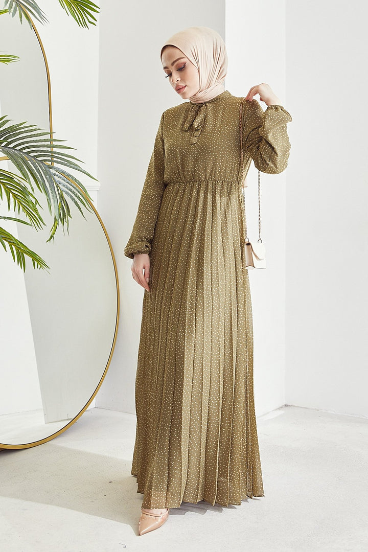 MDS Women Ramona Crispy Patterned Chiffon Dress - Khaki - Paignton