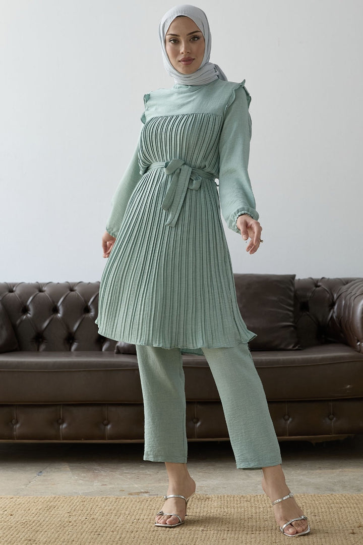 MDS Women Front Pleated Ruffle Detail Set - Water Green - Hofheim