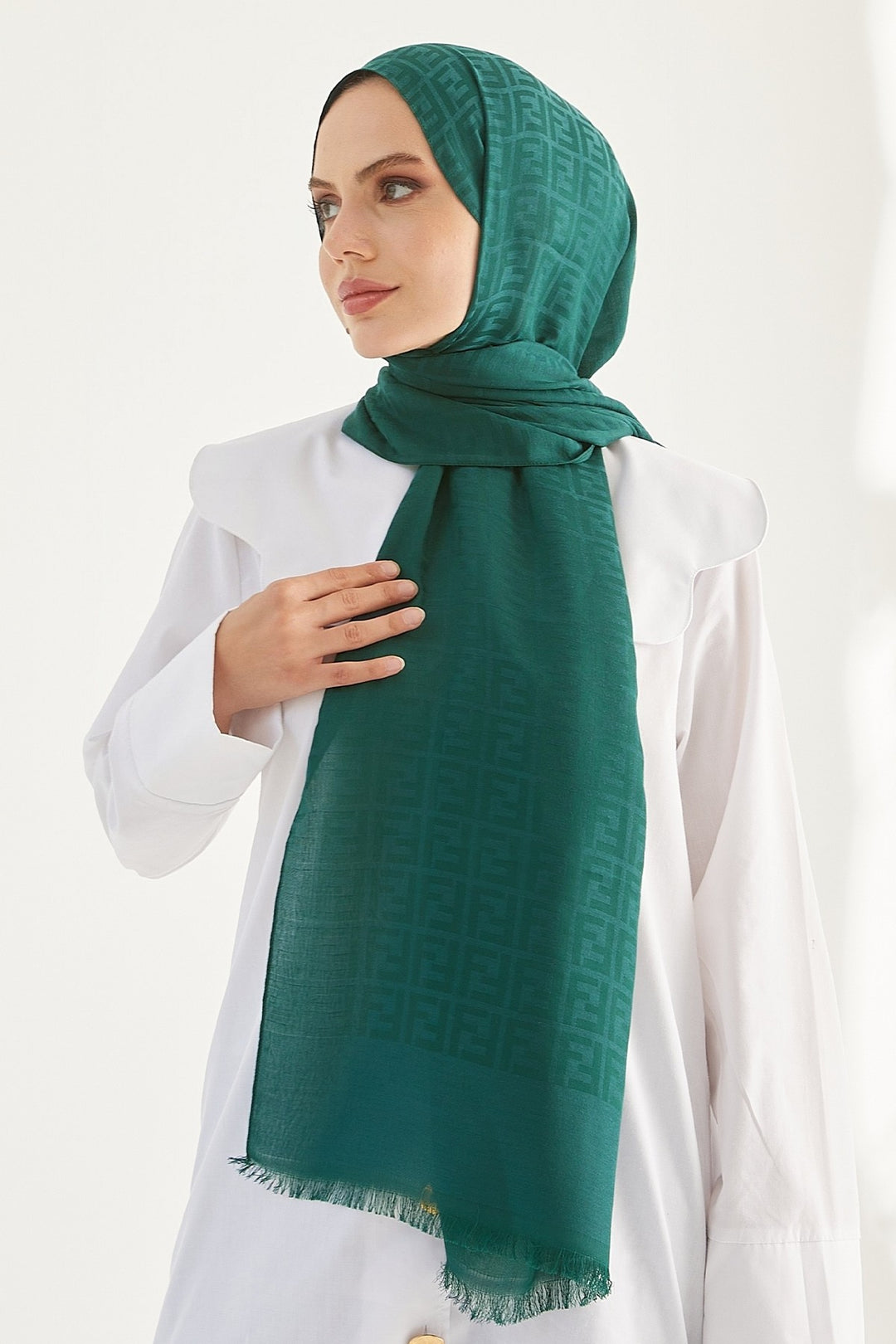 MDS Women Handwoven Jacquard Cotton Scarf - Petrol Green - Toms River