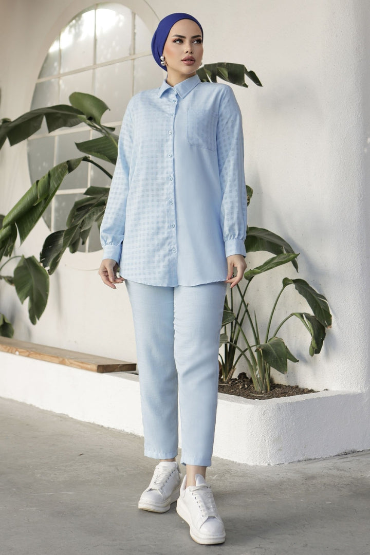 MDS Women Movra Petite Detail Shirt Set - Baby Blue - Ferizaj