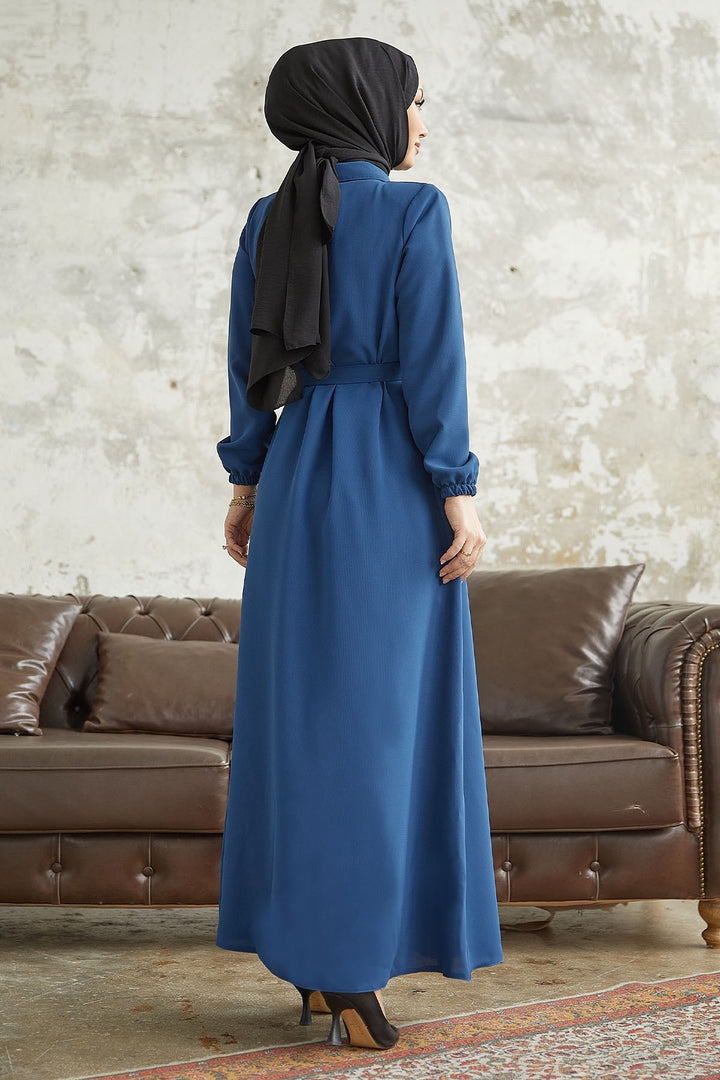 MDS Women Linny Buttoned Shirt Collar Abaya - Indigo - Southampton