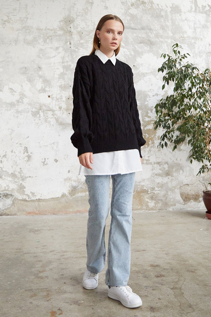 MDS Women Knitted Short Sweater - Black - Fort Pierce