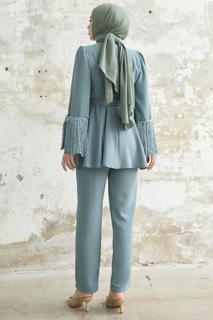 MDS Women Tasseled Sleeve Stone Crepe Set - Mint - Stockport
