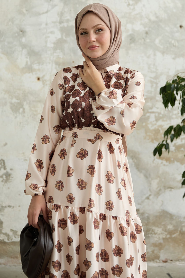 MDS Women Half-Buttoned Brown Satin Dress - Linares