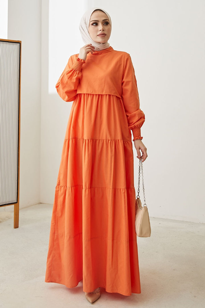 MDS Women Single Layer Detail Loose Dress - Orange - Kampen