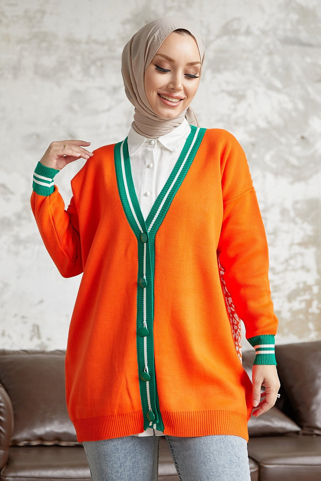 MDS Women Elda Back Patterned Knit Cardigan - Orange - Lutsk
