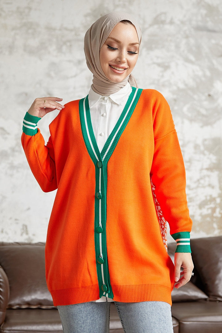 MDS Women Elda Back Patterned Knit Cardigan - Orange - Lutsk