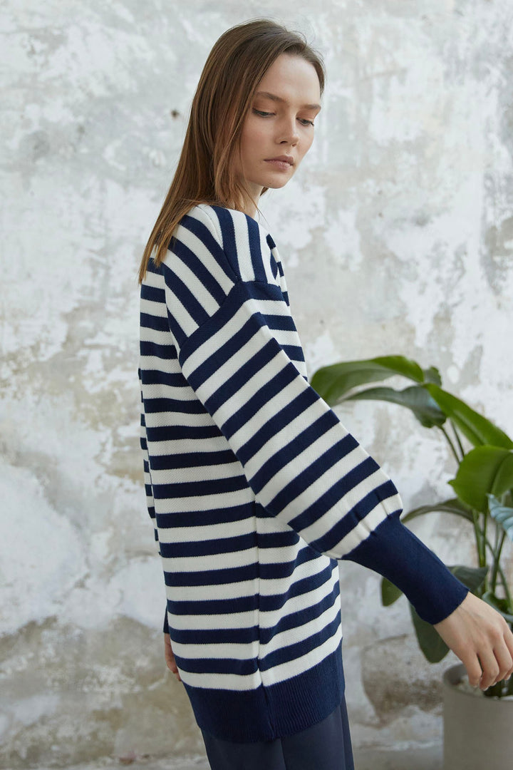 MDS Women Molya Striped Knit Tunic - Navy - Oak Lawn