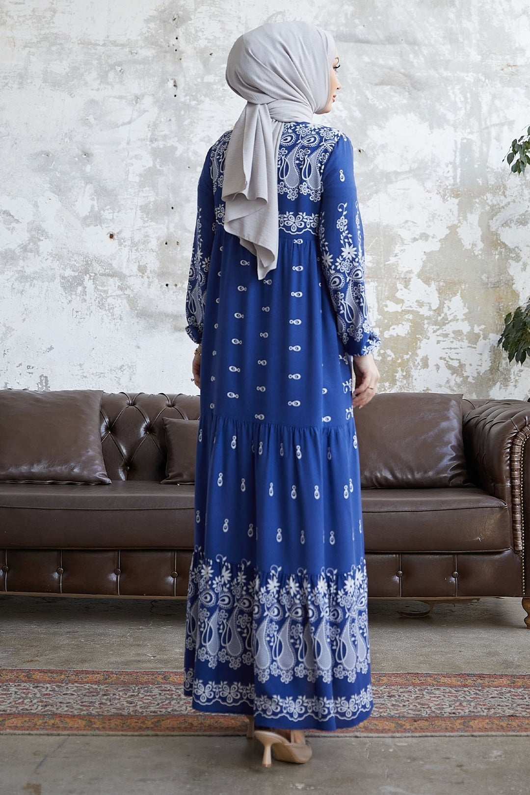MDS Women Viscose Dress with Tassel Pattern in Front of the Jungle - Indigo - Manacor
