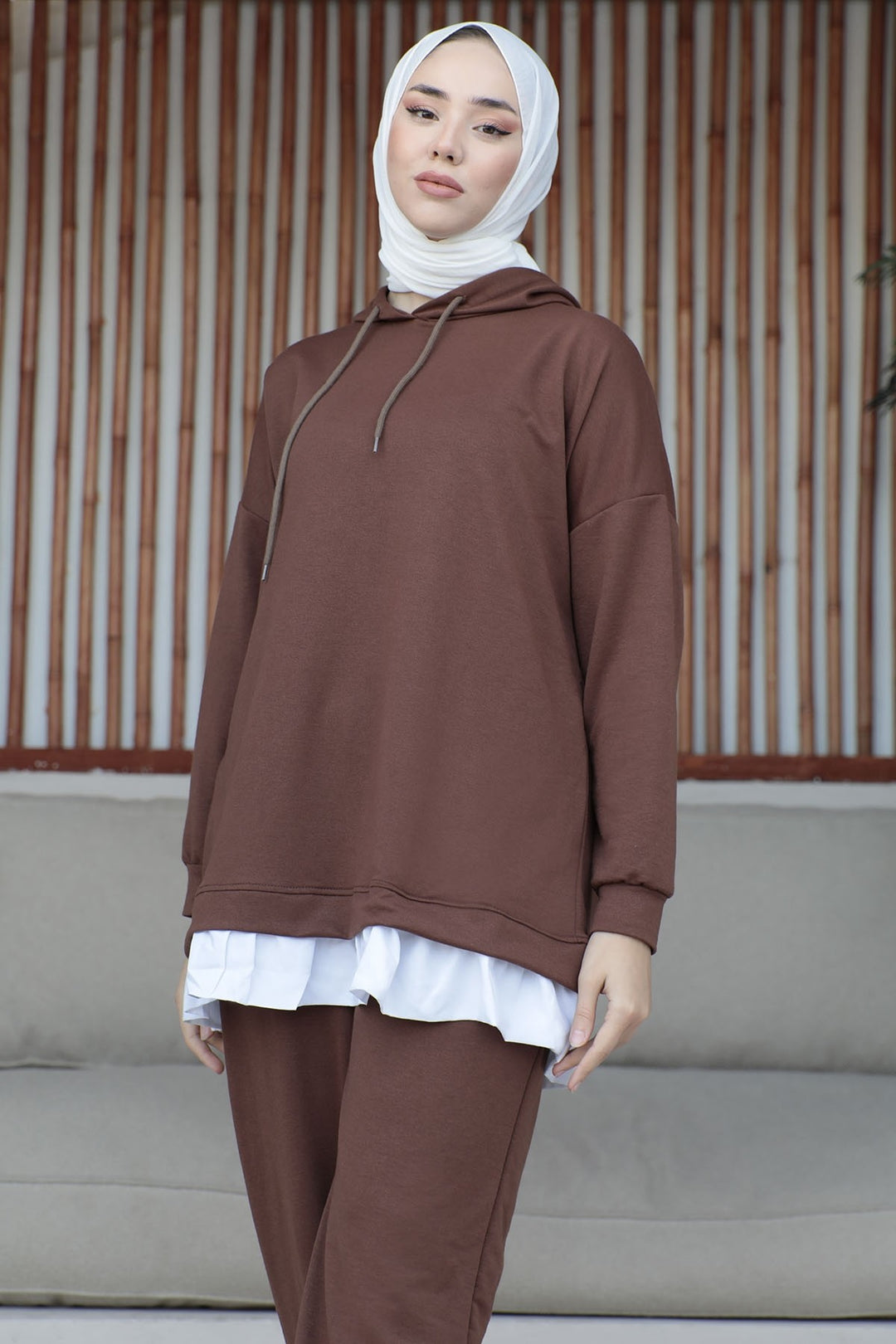 MDS Women Losya Sides Zippered Hooded Two Piece Set - Dark Brown - Cambridge