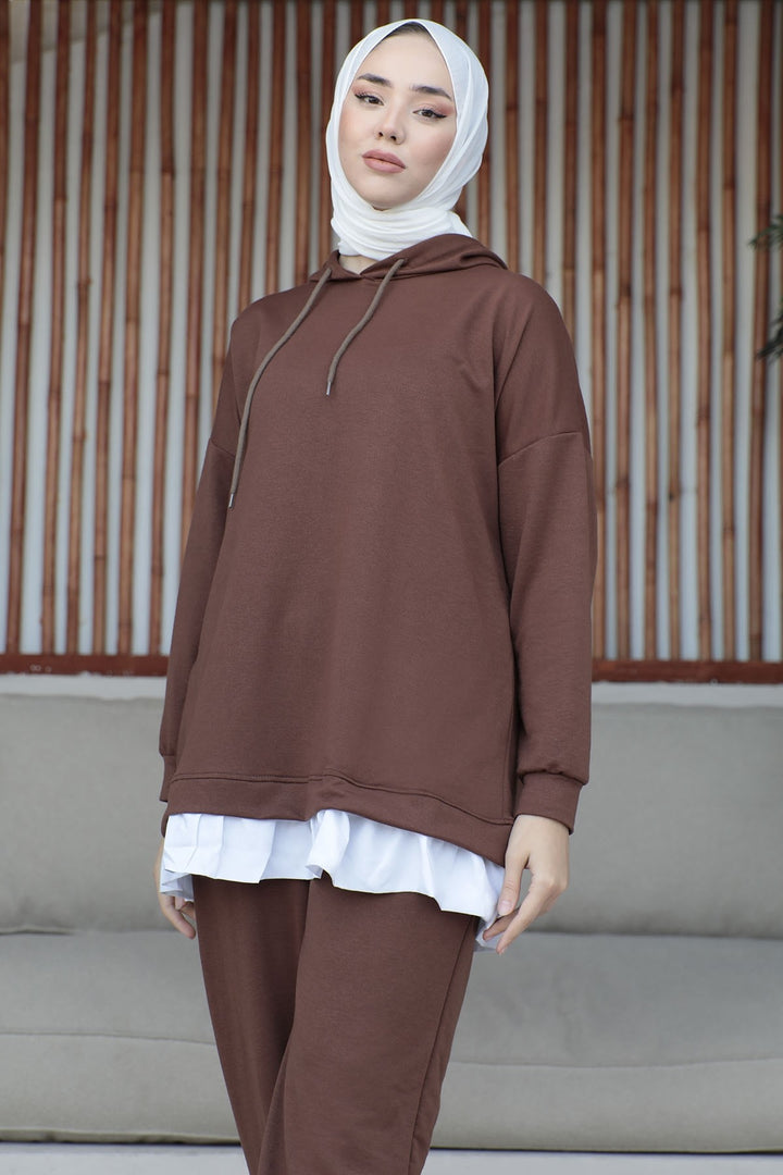 MDS Women Losya Sides Zippered Hooded Two Piece Set - Dark Brown - Cambridge