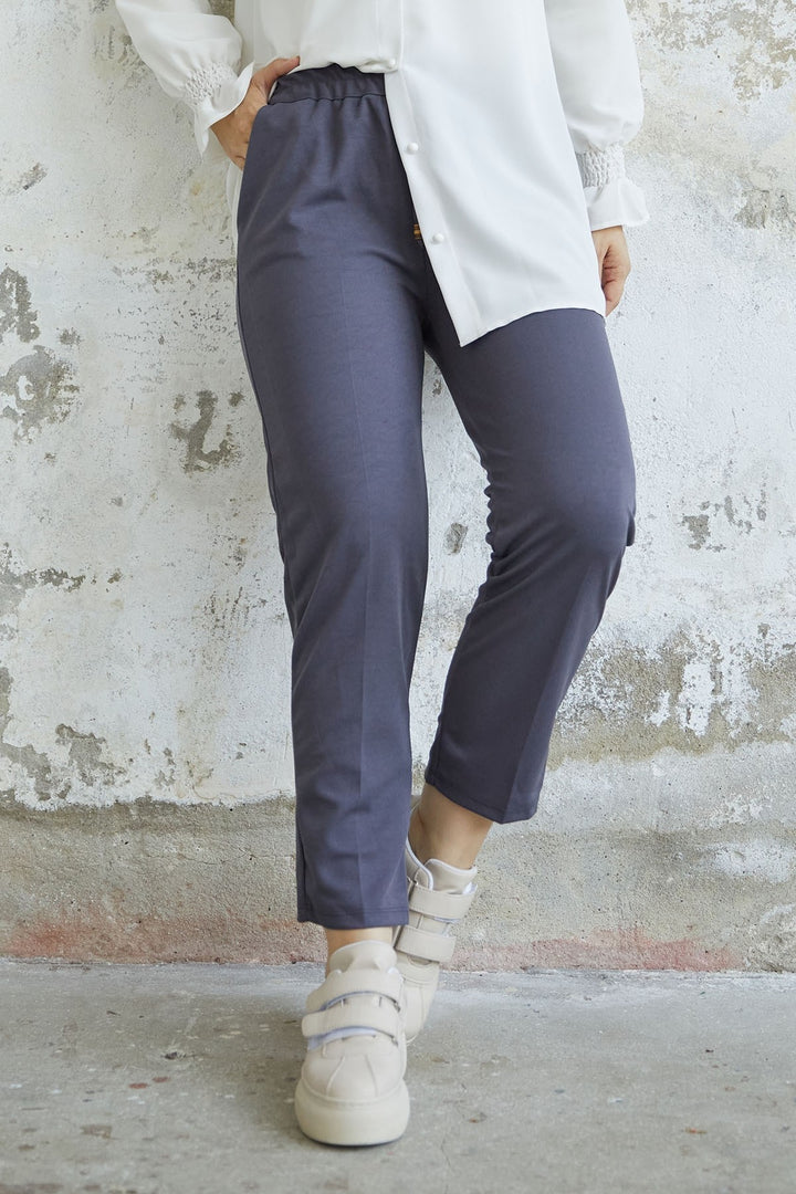 MDS Women Elastic Waist Lycra Double Fabric Pants - Anthracite - Plainfield