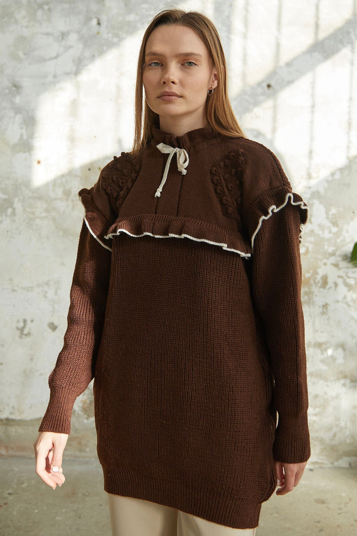 MDS Women Matilda Frill Detail Knit Tunic - Bitter Brown - Santa Cruz
