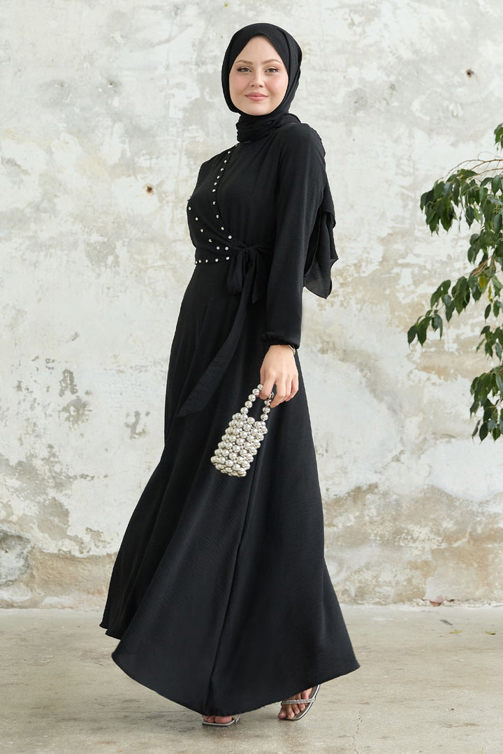 MDS Women Black A-line Dress with Front Tie Detail - Toowoomba