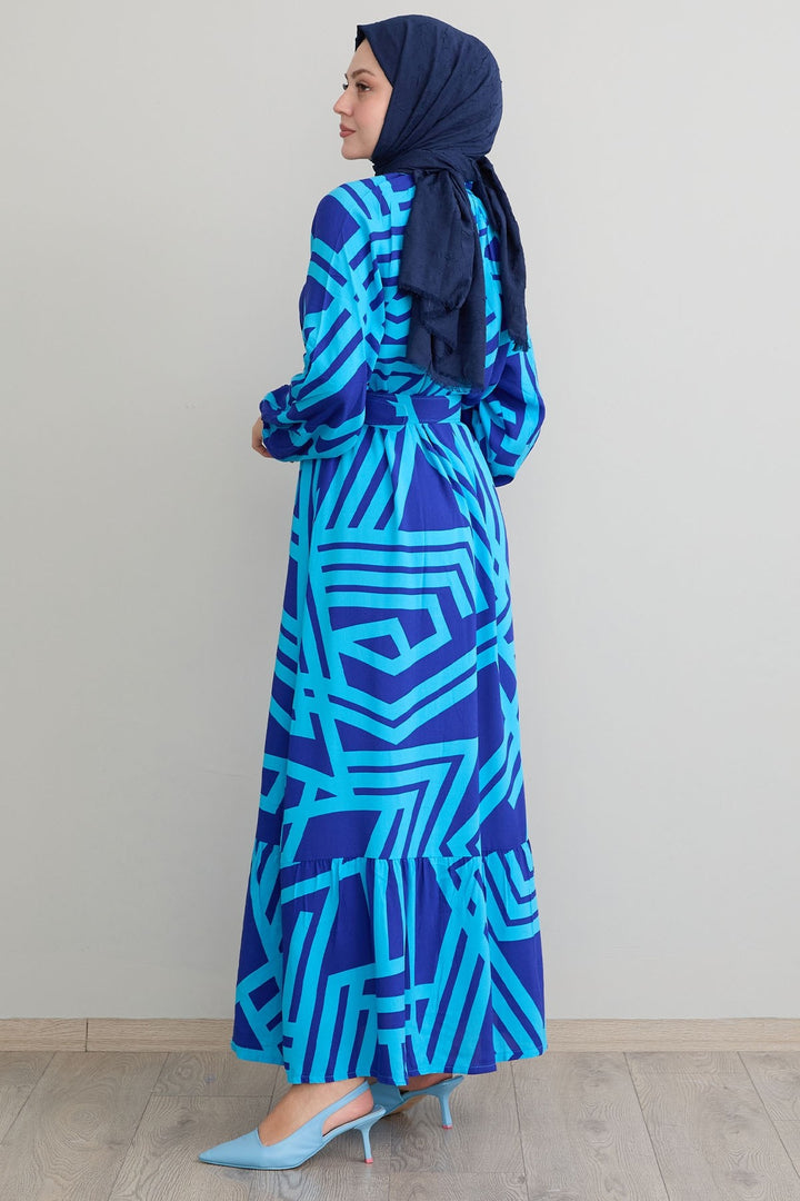 MDS Women Striped Belted Blue Viscose Dress - Valongo